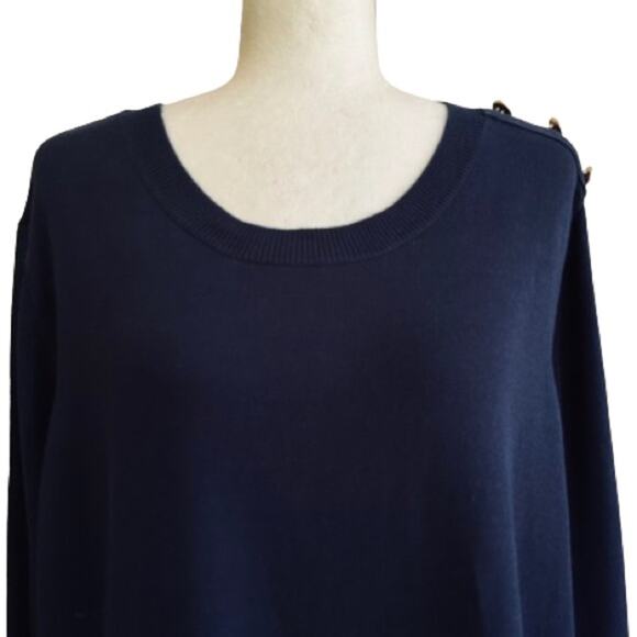 Liz Claiborne Woman Blue Round Neck Cotton Knit Gold Buttons Top Sweater 3X NEW - Picture 3 of 13